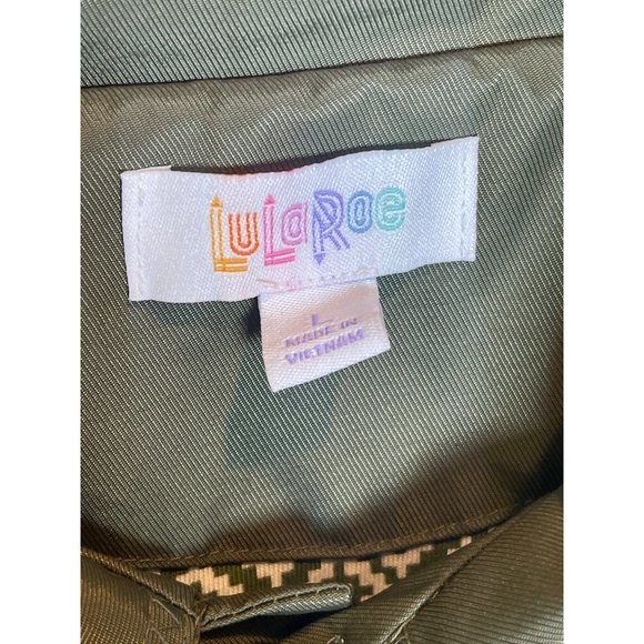 LuLaRoe Women's Snap Button Rain Outdoor Windbreaker Jacket Spell Out Sz Lg - Picture 5 of 7